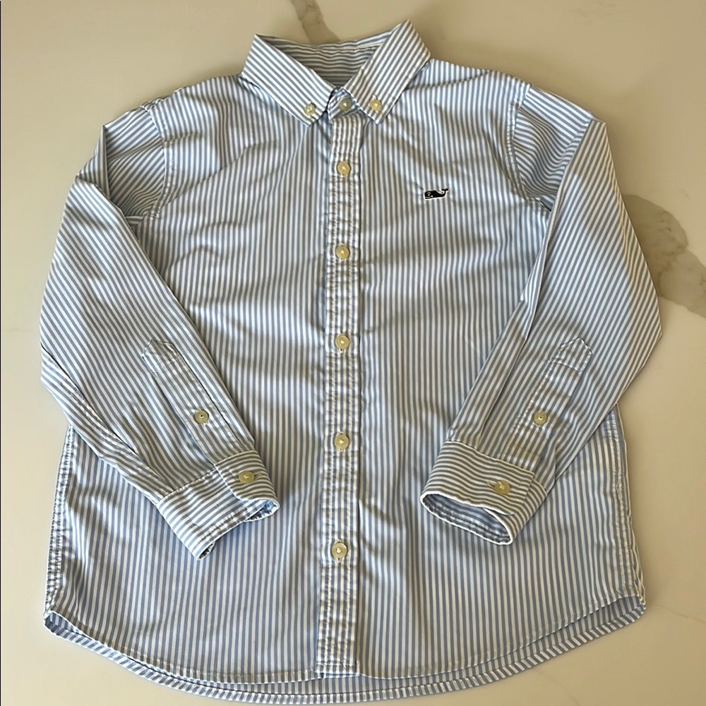 Vineyard Vines Classic Performance Fabric Blue and White Striped Button Down